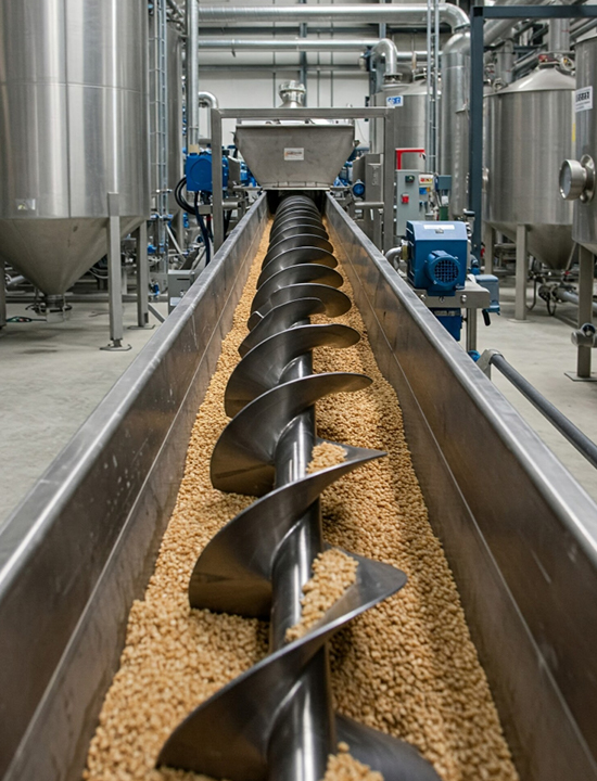 スクリューコンベヤが稼働している様子