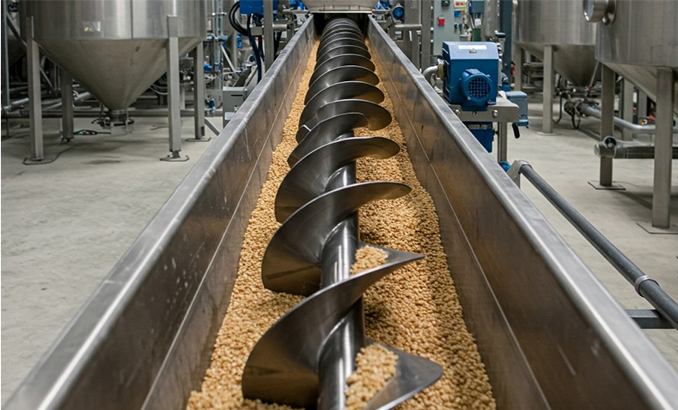 スクリューコンベヤが稼働している様子